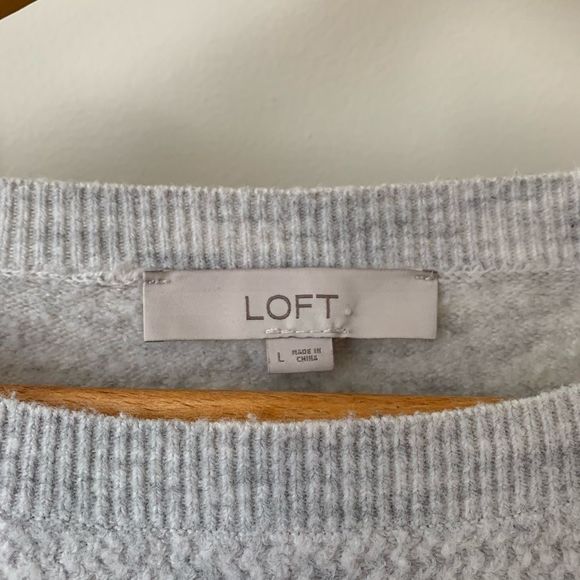 LOFT || Light Grey Waffle Knit Sweater + Wide Sleeves - Picture 6 of 6